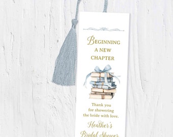 Blue Book Themed Bridal Shower Favor Bookmark TEMPLATE, Next Chapter Love Story Bridal Shower, Once Upon a Time Shower, fairytale shower 376