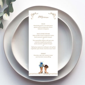 BLUE Floral Cowboy Boots Menu, Rustic Western Wedding Menu, Country Menu Card, Cowboy Cowgirl, blue flowers, 4x9, BRYNLEE TEMPLATE 226