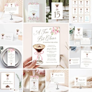 A Tini Bit Closer Happily Ever After Martini Bridal Shower Invitation Bundle Set, coffee espresso martini theme invite, Pink | TEMPLATE 471