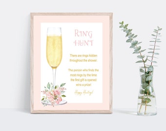 Ring Hunt bridal shower game, Petals and Prosecco, champagne glass, pink florals, INSTANT DOWNLOAD 136