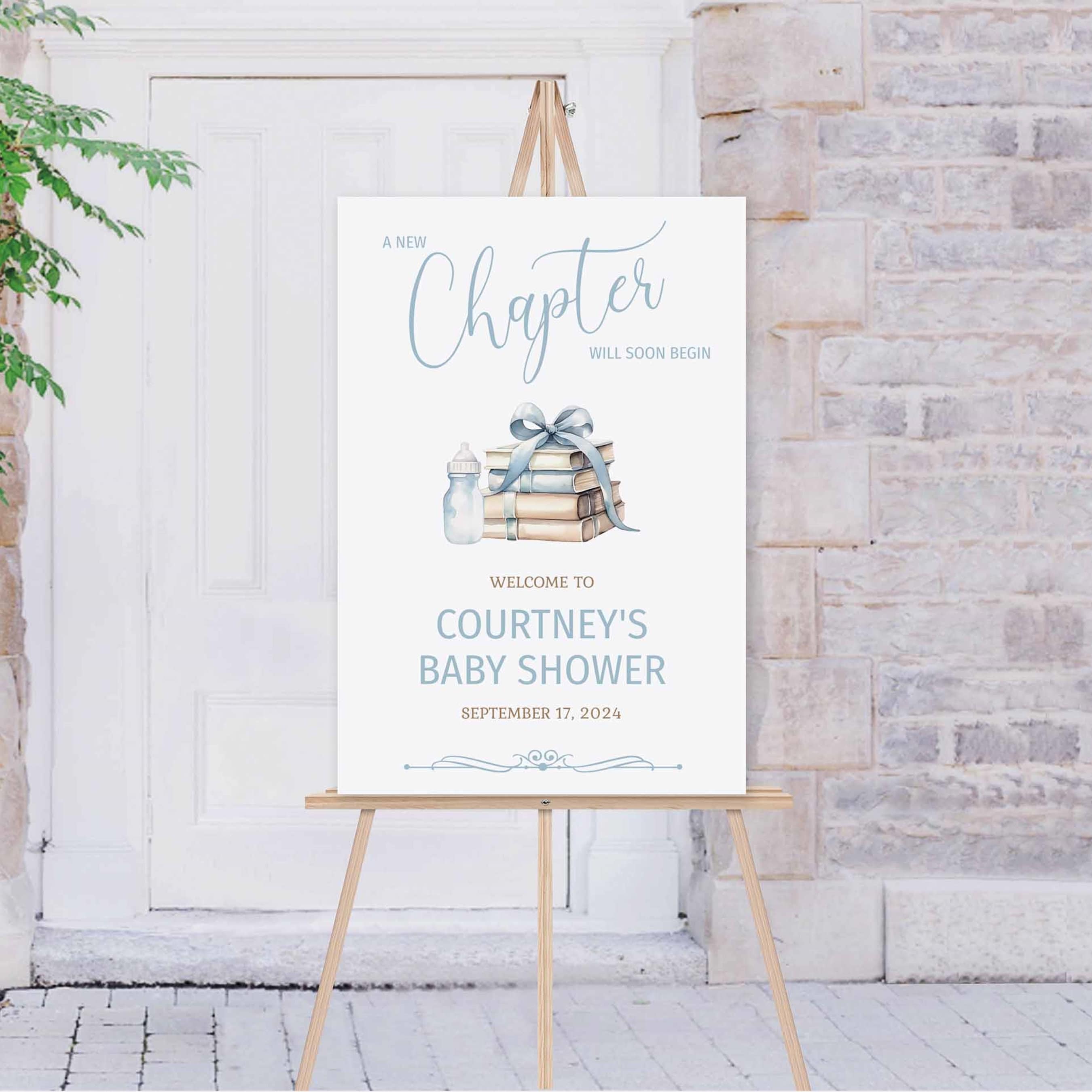 First Chapter Welcome Sign A New Chapter Will Soon Begin Book Themed Baby Shower Welcome Sign ...