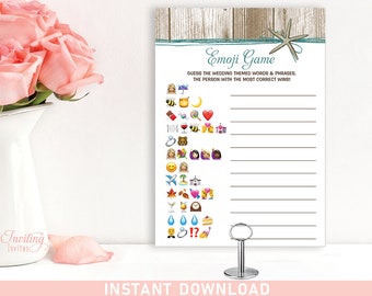 Starfish Beach Theme Bridal Shower Emoji Pictionary Game, Printable, Bridal Shower Bingo Cards, party game, INSTANT DOWNLOAD #111