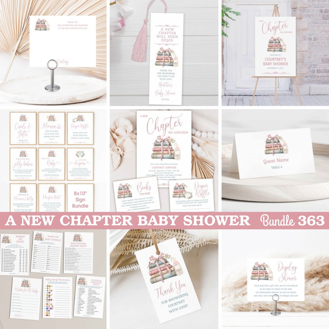 Chapter Two Soon A New Chapter Will Soon Begin Book Baby Shower Bundle Set, Invitation ...