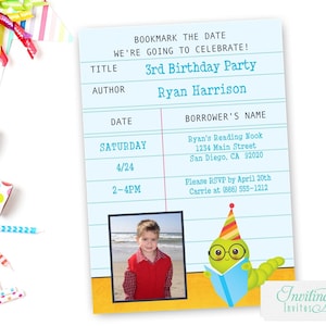 Library Card Birthday Invitation, Book Birthday Invitation, Bookworm Birthday Invitation, Boy or Girl Birthday Invite | PRINTABLE OR PRINTED