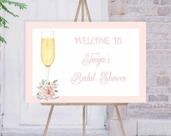 Petals and Prosecco Bridal Shower Welcome Sign, Champagne Theme Wedding Shower, blush pink floral  flowers | EDITABLE TEMPLATE 136
