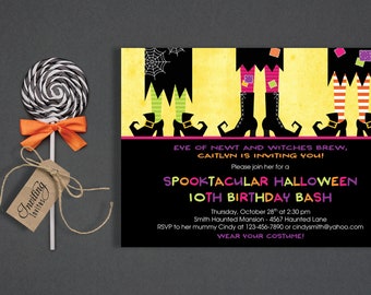 Halloween Birthday Invitation for kids, adults, girls, Witch,  Witches feet, Halloween Invites, Halloween Printable,