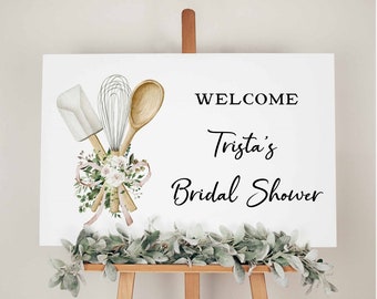 Whisked Away Bridal Shower Welcome Sign, Stock the Kitchen Shower, baking bridal shower theme, kitchen themed, white flowers TEMPLATE 245