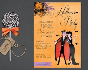 Vampire Couple Halloween Invitation for Adults, Halloween Invite, Costumes and Cocktail Party, Elegant Annual Halloween Party, Printable