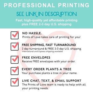 May include: A promotional graphic with the text "PROFESSIONAL PRINTING" and "SEE LINK IN DESCRIPTION". It highlights fast, high-quality printing with free U.S. shipping. Additional features include free envelopes and tree planting with every order.