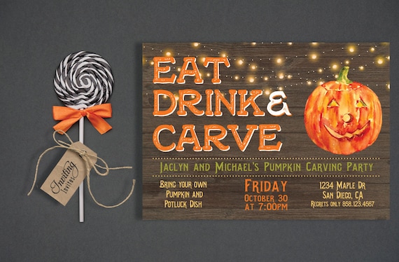 Pumpkin Carving Invitation, Pumpkin Invite, Halloween Invite, Eat drink and Carve, Kids Halloween, Pumpkin Invitation,  Printable File