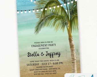 Beach Engagement Party Invitation, Palm Tree Invite, Beach Invitation, Tropical, Destination Wedding, Hawaii | Printed or Digital