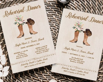 BLUSH Cowboy Boot Rustic Rehearsal Dinner Invitation, Country Western Wedding Rehearsal, Cowboy, Cowgirl | download TEMPLATE RD 172
