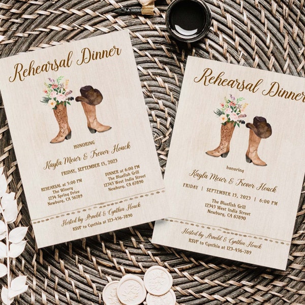 BLUSH Cowboy Boot Rustic Rehearsal Dinner Invitation, Country Western Wedding Rehearsal, Cowboy, Cowgirl | download TEMPLATE RD 172