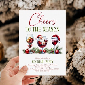 Wine Christmas Cocktail Party Invitation, Office Christmas Party, Company Holiday Party Invite, Cheers to the Season | EDITABLE TEMPLATE 465