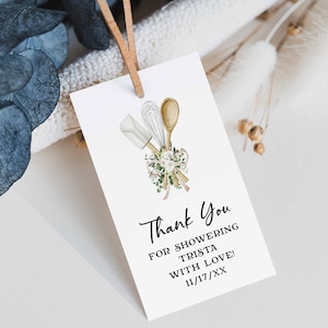 Stock the Kitchen Bridal Shower Hanging Favor Tag, Kitchen Theme favor tag, Whisked Away Bridal Shower, white floral flowers | TEMPLATE 245