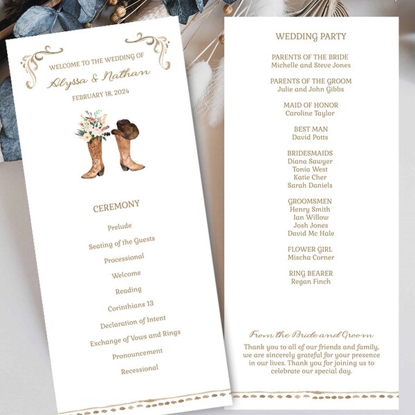 Rustic Wedding Program Template - Etsy
