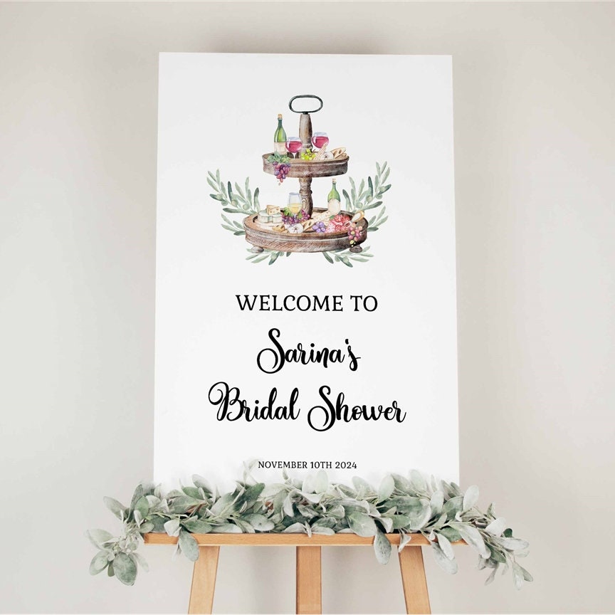 Charcuterie Bridal Shower Welcome Sign Template, wine and cheese theme Wedding Shower Party Invites | EDITABLE PRINTABLE 195