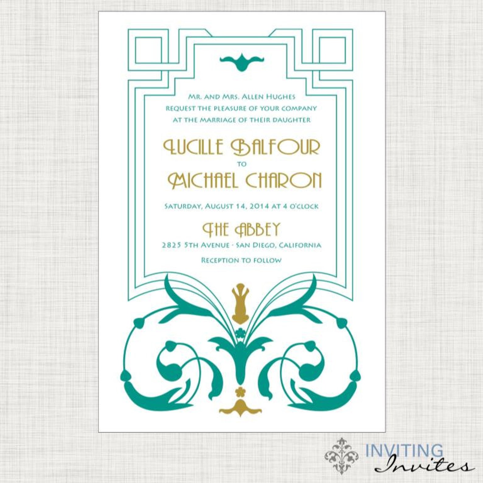 Art Deco Art Nouveau Wedding Invitation Printable Digital Etsy