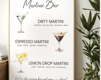 Martini Bar Sign, 8x10 and 11x14" Espresso Martini, Lemon Drop Martini, Dirty Martini, matches A Tini Bit Closer Shower Invite TEMPLATE 494
