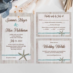 Starfish Wedding Invitation, Destination Beach Wedding theme, Starfish Invite, Ocean, Sea, Seashell Printable Digital TEMPLATE 111 image 2