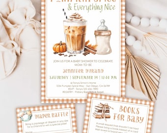 Pumpkin Spice Baby Shower Invite, PSL Baby Invitation, Fall Gender Neutral Autumn Sprinkle, Rustic Cozy Everything Nice theme TEMPLATE 533