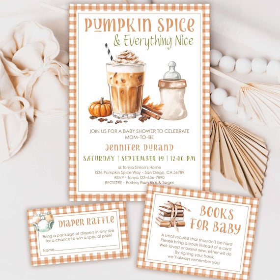 Pumpkin Spice Baby Shower Invite, PSL Baby Invitation, Fall Gender Neutral Autumn Sprinkle, Rustic Cozy Everything Nice theme TEMPLATE 533