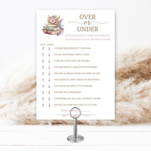 Over or Under Bridal Shower Game for Book theme bridal shower game, fun unique game, pastel colors | TEMPLATE 231