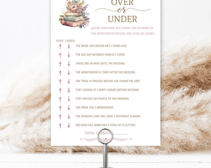 Over or Under Bridal Shower Game for Book Theme Bridal Shower Game, Fun ...