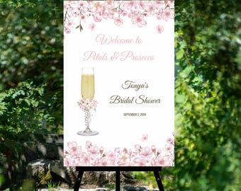 Cherry Blossom Bridal Shower Welcome Sign - Pink Floral Prosecco Party - Printable Editable Corjl Signage TEMPLATE 233