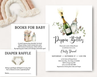 Poppin Bottles Baby Shower Invitation bundle, Champagne Shower Invite Couples Coed Shower gender neutral, boy, girl | PRINTABLE TEMPLATE 141