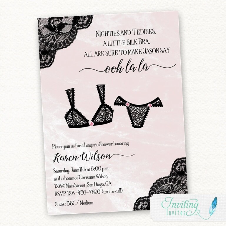 Lingerie Bridal Shower Invitation Bachelorette Party Invite Blush Pink Black Bra and Panty Paris French Printed or Printable - Etsy lingerie-bridal-shower-invitation-bachelorette-party-invite-blush-pink-black-bra-and-panty-paris-french-printed-or-printable-etsy