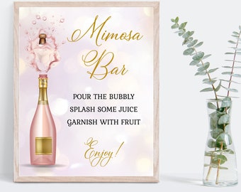 EDITABLE Champagne Mimosa Bar Sign 8x10", blush pink rose gold, Champagne Theme | DIY TEMPLATE 117