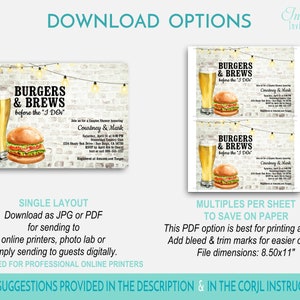 Burgers and Brews Before I Dos Couples Shower, Bridal Shower, Beers Invitation, Engagement Party, Brick Brewery Invite Birthday TEMPLATE 268 image 5
