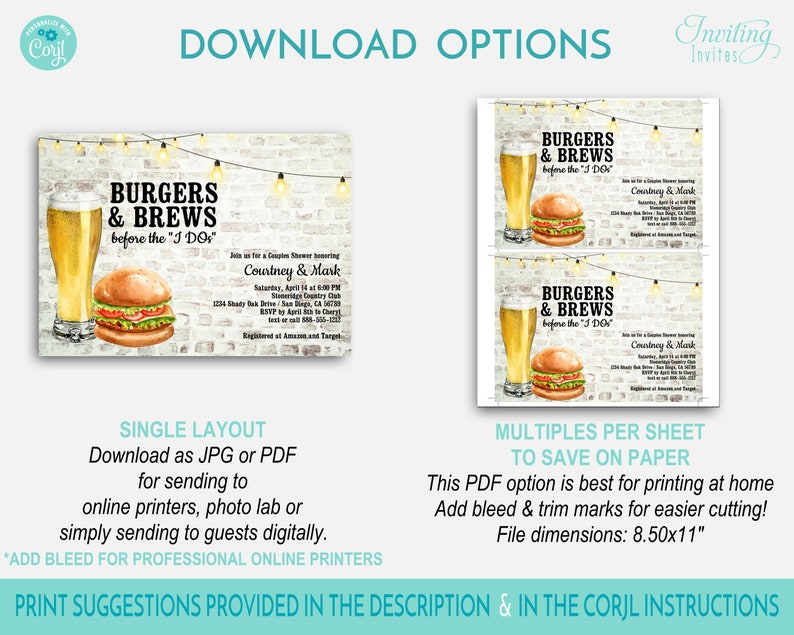 Burgers and Brews Before I Dos Couples Shower, Bridal Shower, Beers Invitation, Engagement Party, Brick Brewery Invite Birthday TEMPLATE 268 image 5