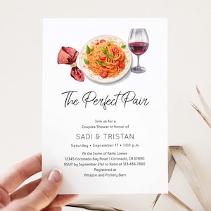 The Perfect Pair Couples Shower Invitation, Italian theme, Spaghetti Pasta Wine invite, Engagement Party, Rehearsal Dinner TEMPLATE 286