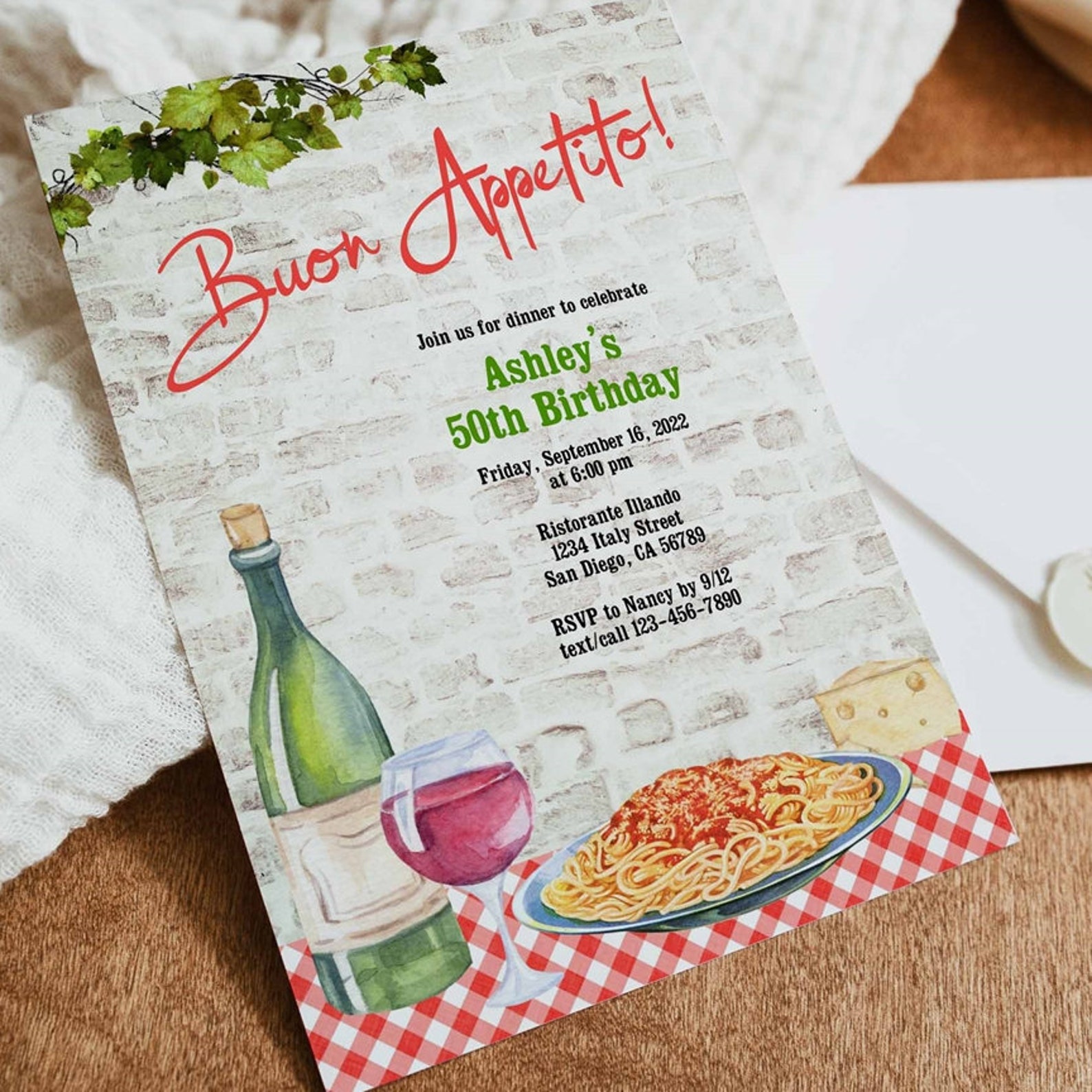 Italian Invite Italian Theme Birthday Party Invitation, Buon Appetito, Italy, Pasta ...