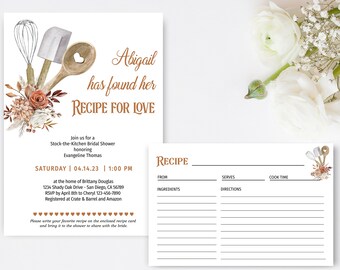 TERRACOTTA Recipe for Love Bridal Shower Invitation with recipe card, Stock the Kitchen Invite, baking bridal shower theme TEMPLATE 265