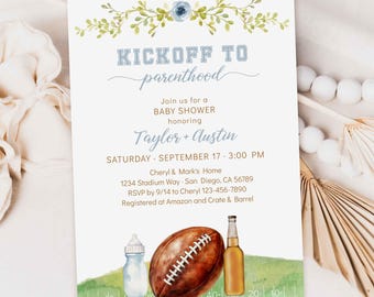 Kickoff to Parenthood Football Baby Shower Invitation Template, Beer Tailgate DIY blue boy Shower Invite, Touchdown Baby Shower TEMPLATE 405