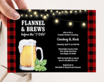 Flannel and Brews Couples Shower, Brewery Invite, Beer Invitation, Wedding Shower, Winter Bridal Shower, Christmas Plaid, Hops, TEMPLATE 173