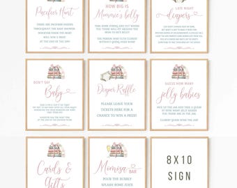 A New Chapter Will Soon Begin Book Baby Shower 8x10 signs, Library Storybook theme, pastel pink bow, Cards and Gifts | TEMPLATE 363