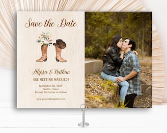 Cowboy Boot Save the Date, Rustic Wedding, Country Save the Date, Cowboy Cowgirl Western Photo Barn Save the Date EDITABLE TEMPLATE 172