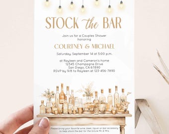 Boho Stock the Bar Couples Bridal Shower Invitation, Jack and Jill His and Hers Joint Coed Shower Cocktail Alcohol Party Invite TEMPLATE 438