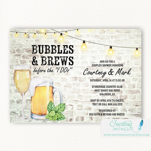 Bubbles and Brews Engagement Party Invitation Printed Etsy