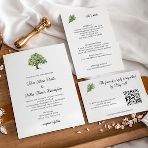 Tree Wedding Invitation Suite Template, Rustic Country Wedding invite, Oak Tree and Leaf | TEMPLATE 292