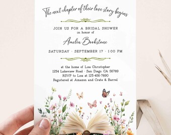 Book Themed Bridal Shower Invite, A New Chapter Bridal Shower Invitation, Storybook Bridal Shower, Book Lover Love Story Bride TEMPLATE 500