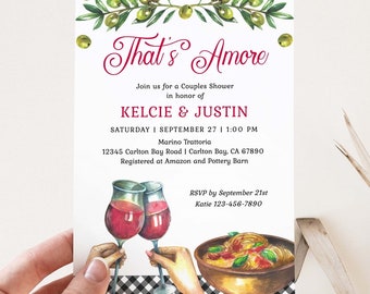 Italian theme Bridal Shower Invitation, That's Amore invite, Pasta, Wine invite, couples shower, engagement, rehearsal TEMPLATE DIGITAL 288