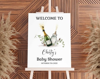 Poppin Bottles Baby Shower Welcome Sign, Champagne and Baby Bottle, 18x24" |  digital PRINTABLE EDITABLE TEMPLATE 141