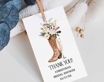 Blush Cowboy Boots Hanging Favor Tag, Western, Country, Cowgirl, Rustic Cowgirl Bridal Shower Tag, Blush pink flowers floral | TEMPLATE 191