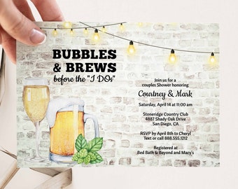 Bubbles and brews before I dos invite Couples Shower Invitation, wedding Shower Invite, Champagne Beer Brick Brewery | EDITABLE TEMPLATE 142