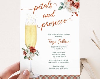 Christmas Petals and Prosecco Bridal Shower Invitation, Winter Champagne Brunch and Bubbly theme, Poinsettia Wedding Shower TEMPLATE 319